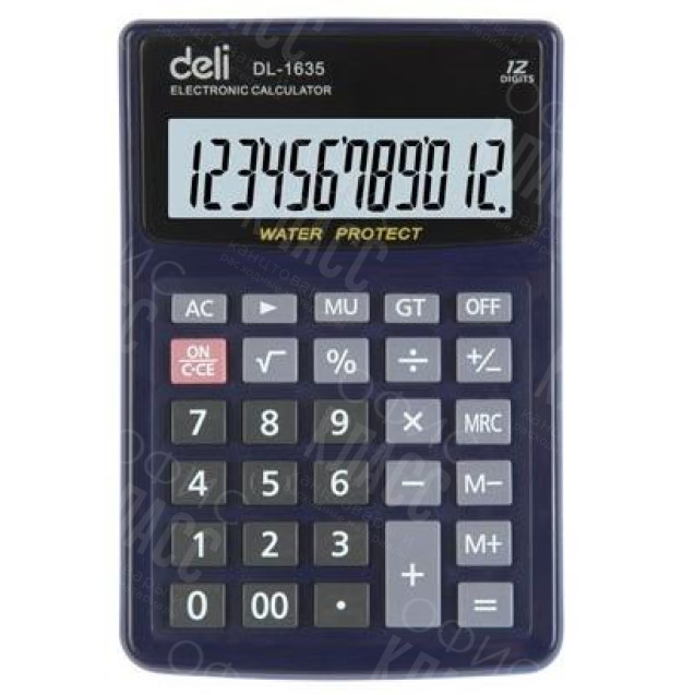 КАЛЬКУЛЯТОР DELI DL-1635A (12 РАЗРЯДОВ ДВОЙНОЕ ПИТАНИЕ,ВОДОСТОЙКИЙ)