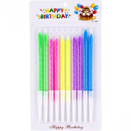 НАБОР СВЕЧЕЙ ДЛЯ ТОРТА «НЕОНОВЫЕ»  10 ШТУК ДЛИННЫЕ МИКС 10–93