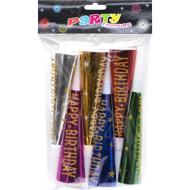 НАБОР ТРУБОЧКА-СВИСТОК ЦВЕТНАЯ ФОЛЬГИРОВАННАЯ 20СМ 6 ШТУК 1698-1