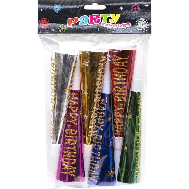 НАБОР ТРУБОЧКА-СВИСТОК ЦВЕТНАЯ ФОЛЬГИРОВАННАЯ 20СМ 6 ШТУК 1698-1