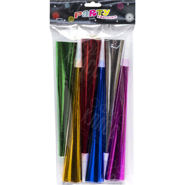 НАБОР ТРУБОЧКА-СВИСТОК ЦВЕТНЫЕ ФОЛЬГИРОВАННАЯ 30СМ 6 ШТУК 1698-5