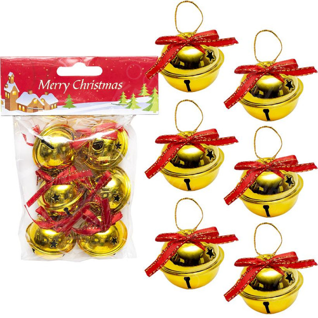 НАБОР ШАРОВ 6ШТ. "МЕТАЛЛИЧЕСКИЙ С КОЛОКОЛЬЧИКОМ" ААА23145