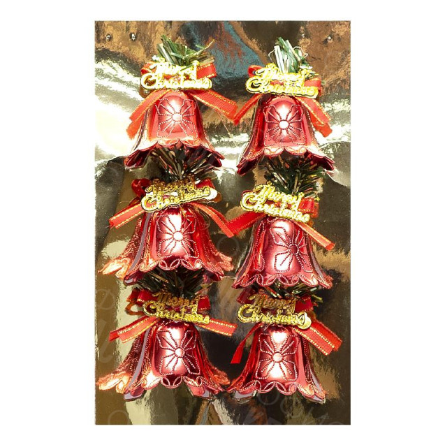 НАБОР-УКРАШЕНИЕ "КОЛОКОЛЬЧИК" С ДЕКОРОМ 6ШТ 1037-34 КРАСНЫЙ ПЛАСТИК