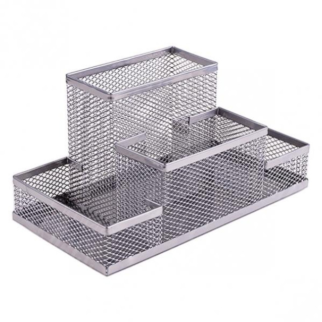 ОРГАНАЙЗЕР НАСТОЛЬНЫЙ МЕТАЛЛИЧЕСКИЙ "СЕТКА" 3683-S СЕРЕБРО 4 ОТДЕЛЕНИЯ 20Х10Х10СМ
