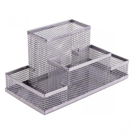 ОРГАНАЙЗЕР НАСТОЛЬНЫЙ МЕТАЛЛИЧЕСКИЙ "СЕТКА" 3683-S СЕРЕБРО 4 ОТДЕЛЕНИЯ 20Х10Х10СМ