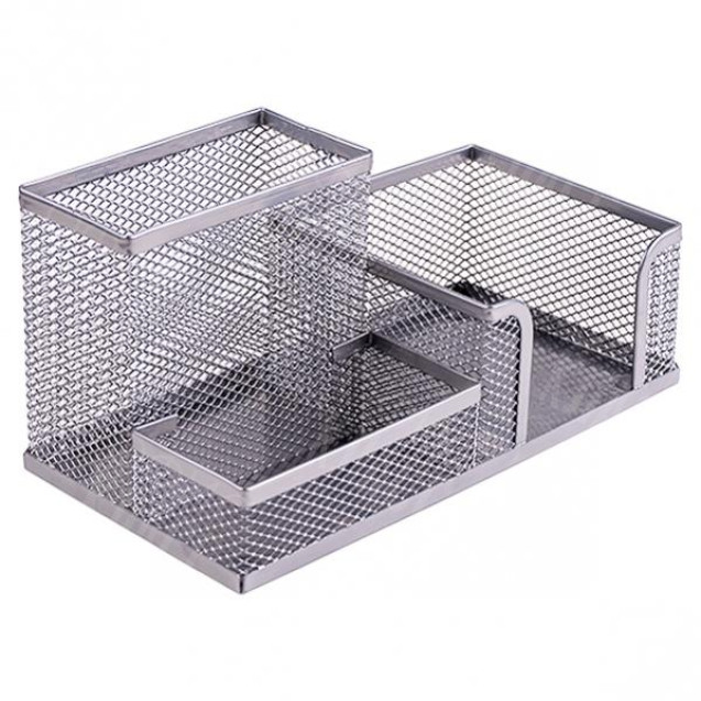ОРГАНАЙЗЕР НАСТОЛЬНЫЙ МЕТАЛЛИЧЕСКИЙ "СЕТКА" 3689-S СЕРЕБРО 3 ОТДЕЛЕНИЯ 20Х10Х10СМ