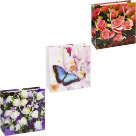 ПАКЕТ ЦВЕТНОЙ КВАДРАТ "ЦВЕТЫ" 24Х24Х10 СМ 4018