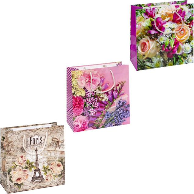 ПАКЕТ ЦВЕТНОЙ КВАДРАТ "ЦВЕТЫ" 24Х24Х10 СМ 4021