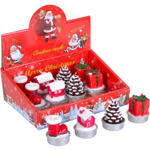 СВЕЧА НОВОГОДНЯЯ «ПОДАРОК, ШИШКА»  5 СМ 12 ШТ 10–77  /78