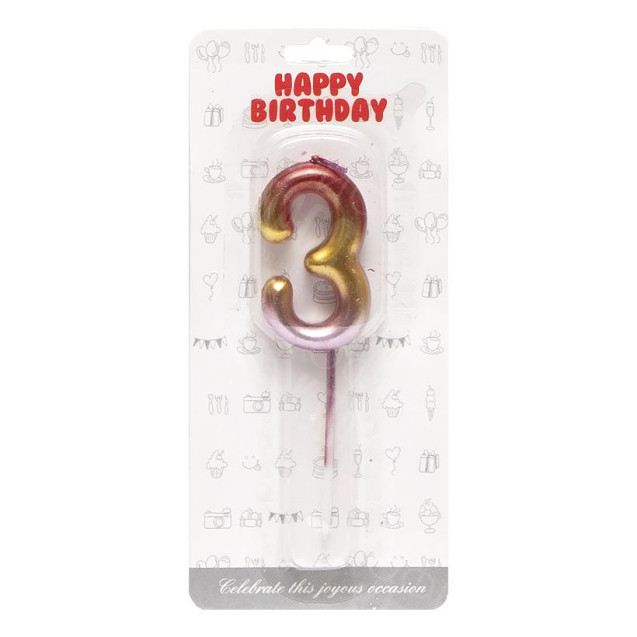 СВЕЧКА-ЦИФРА "3" МЕТАЛЛИК РАЗНОЦВЕТНАЯ JY-1065