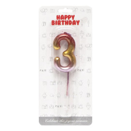 СВЕЧКА-ЦИФРА "3" МЕТАЛЛИК РАЗНОЦВЕТНАЯ JY-1065