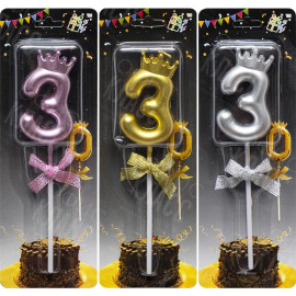 СВЕЧКА-ЦИФРА "3" С КОРОНОЙ JY-1064