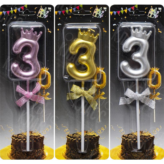 СВЕЧКА-ЦИФРА "3" С КОРОНОЙ JY-1064