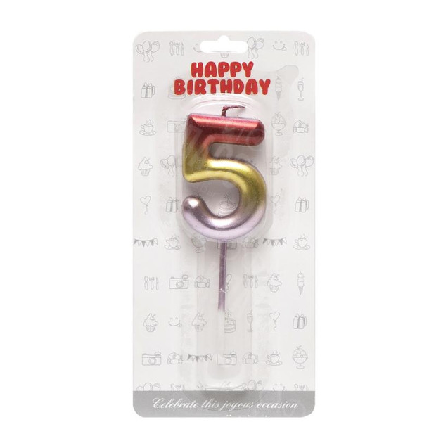 СВЕЧКА-ЦИФРА "5" МЕТАЛЛИК РАЗНОЦВЕТНАЯ JY-1065
