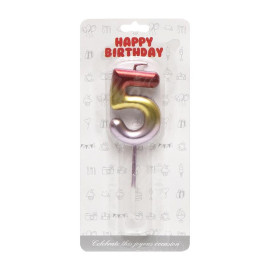 СВЕЧКА-ЦИФРА "5" МЕТАЛЛИК РАЗНОЦВЕТНАЯ JY-1065