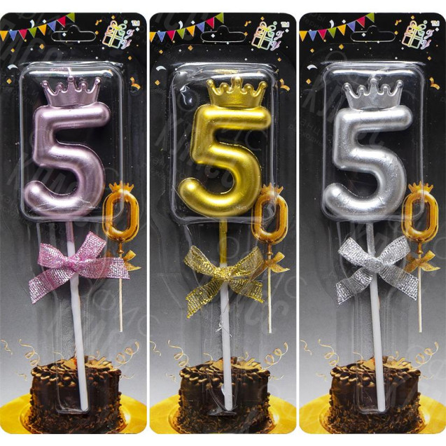 СВЕЧКА-ЦИФРА "5" С КОРОНОЙ JY-1064