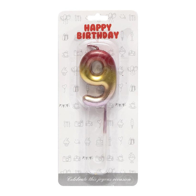 СВЕЧКА-ЦИФРА "9" МЕТАЛЛИК РАЗНОЦВЕТНАЯ JY-1065