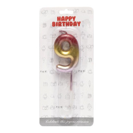 СВЕЧКА-ЦИФРА "9" МЕТАЛЛИК РАЗНОЦВЕТНАЯ JY-1065