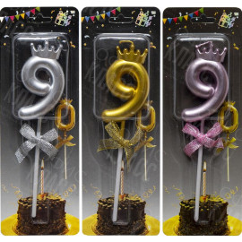 СВЕЧКА-ЦИФРА "9" С КОРОНОЙ JY-1064