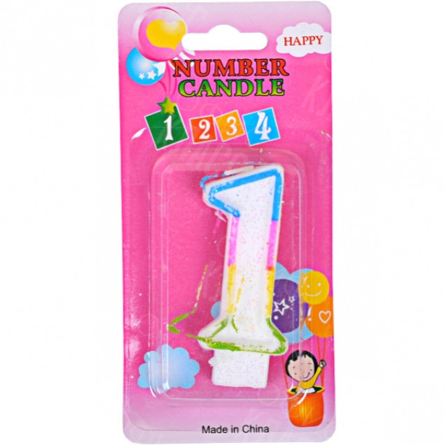 СВЕЧКА-ЦИФРА ЦВЕТНАЯ 10–110 С БЛЁСКАМИ «1»