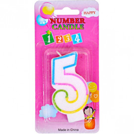 СВЕЧКА-ЦИФРА ЦВЕТНАЯ 10–114 С БЛЁСКАМИ «5»