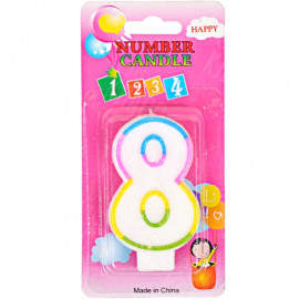 СВЕЧКА-ЦИФРА ЦВЕТНАЯ 10–117 С БЛЁСКАМИ «8»