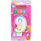 СВЕЧКА-ЦИФРА ЦВЕТНАЯ 10–118 С БЛЁСКАМИ «9»