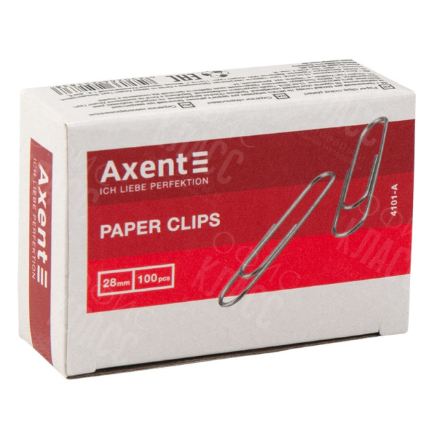 СКРЕПКИ ПРЯМЫЕ НИКЕЛИРОВАННЫЕ AXENT 4101-A, 28 ММ, 100 ШТУК