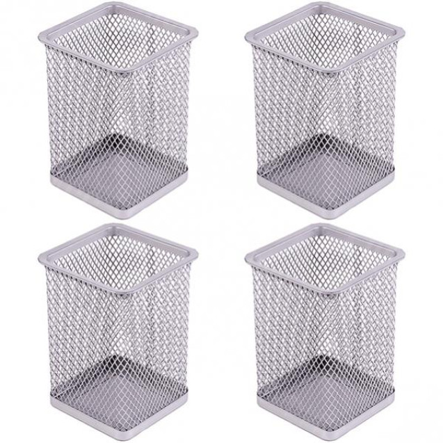 СТАКАН ДЛЯ РУЧЕК МЕТАЛЛИЧЕСКИЙ "КВАДРАТНЫЙ" 804 СЕРЕБРО 8Х8Х9,5 СМ