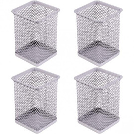 СТАКАН ДЛЯ РУЧЕК МЕТАЛЛИЧЕСКИЙ "КВАДРАТНЫЙ" 804 СЕРЕБРО 8Х8Х9,5 СМ