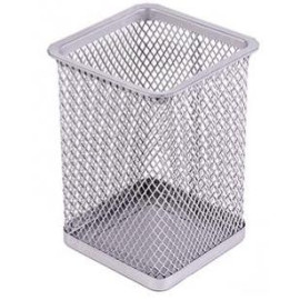 СТАКАН ДЛЯ РУЧЕК МЕТАЛЛИЧЕСКИЙ "КВАДРАТНЫЙ" 804 СЕРЕБРО 8Х8Х9,5 СМ