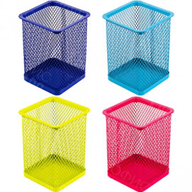 СТАКАН ДЛЯ РУЧЕК МЕТАЛЛИЧЕСКИЙ "КВАДРАТНЫЙ" 804, ЦВЕТНОЙ 8Х8Х9,5 СМ