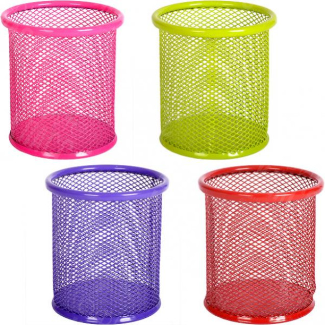 СТАКАН ДЛЯ РУЧЕК МЕТАЛЛИЧЕСКИЙ СЕТЧАТЫЙ, ЦВЕТНОЙ КРУГЛЫЙ