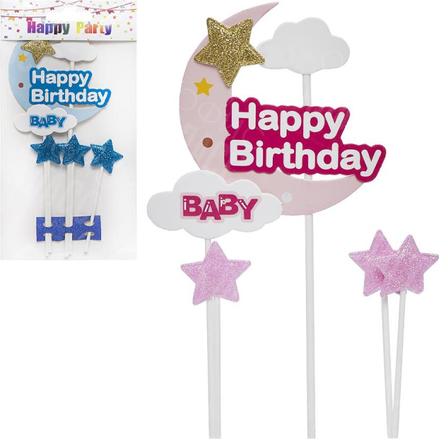 УКРАШЕНИЯ - ТОППЕР ДЛЯ ТОРТА HAPPY BIRTHDAY ЛУНА 87-3