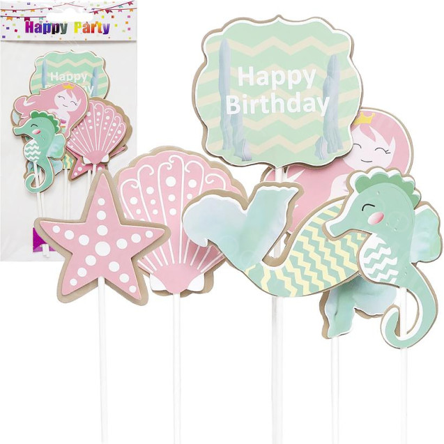 УКРАШЕНИЯ - ТОППЕР ДЛЯ ТОРТА HAPPY BIRTHDAY МОРСКИЕ ОБИТАТЕЛИ 87-1