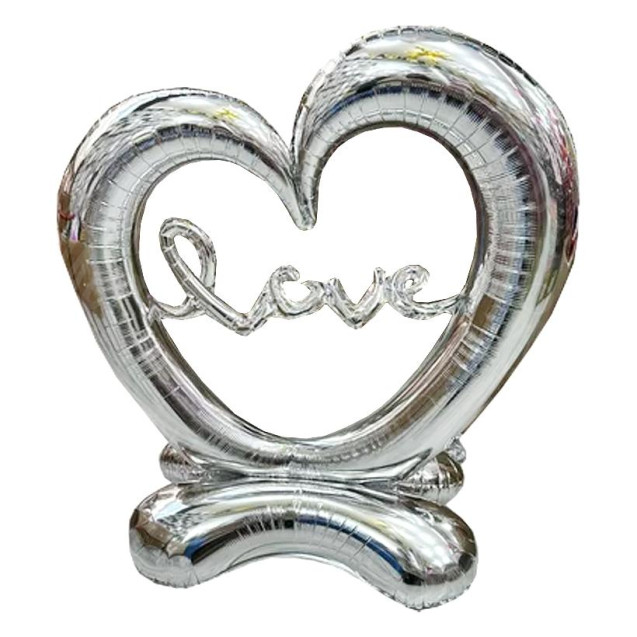 ШАРИК ФОЛЬГИРОВАННЫЙ НАПОЛЬНЫЙ СЕРДЦЕ СЕРЕБРО "LOVE" 140*110СМ FL-013