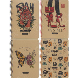 БЛОКНОТ А5 "МАНДАРИН КРАФТ" 80Л. ТВ. ОБЛ. СПИРАЛЬ, КЛЕТКА 60Г/М² 9593/-94/-98/-99