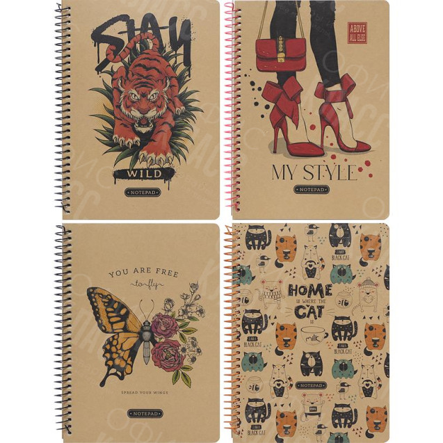 БЛОКНОТ А5 "МАНДАРИН КРАФТ" 80Л. ТВ. ОБЛ. СПИРАЛЬ, КЛЕТКА 60Г/М2 9593/-94/-98/-99