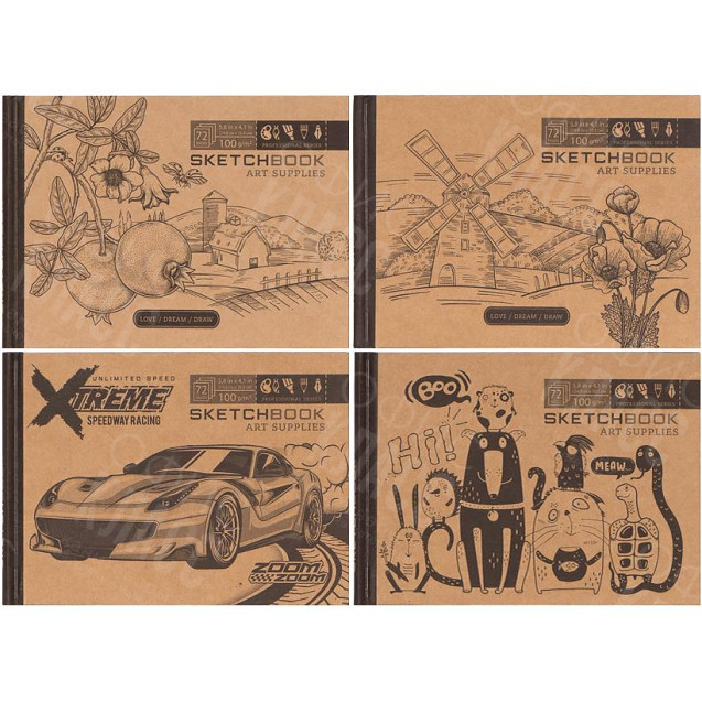 БЛОКНОТ СКЕТЧБУК "МАНДАРИН КРАФТ" 214467 7БЦ ТВ. ОБЛ. 36 Л. 148Х105ММ БК029/01-04