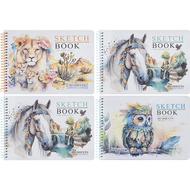 БЛОКНОТ СКЕТЧБУК А5 "МАНДАРИН" ТВЕРДАЯ ОБЛ. 60Л. ЧИСТЫЙ ЛИСТ 120Г/М2 9588/-89/-90