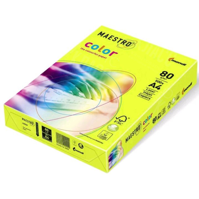 БУМАГА ЦВЕТНАЯ 500 ЛИСТОВ 80Г/М² IQ/MAESTRO NEOGB НЕОНОВЫЙ ЖЕЛТЫЙ  А4