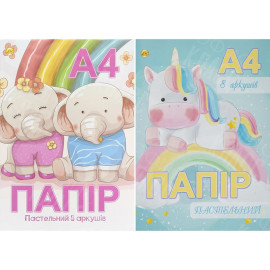 БУМАГА ЦВЕТНАЯ А4 "ПАСТЕЛЬ" 8 ЛИСТОВ (8ЦВ.) СКОБА, МЕЛОВ. 80 Г/М2 ТМ ТЕТРАДА ТЕ11948