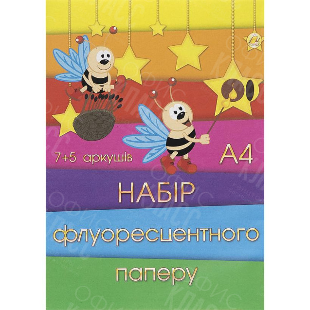 БУМАГА ЦВЕТНАЯ А4 12 ЛИСТОВ (7ЦВ.+5 ФЛУОРЕСЦЕНТНЫХ) СКОБА, ОФСЕТ 55 Г/М² ТМ ТЕТРАДА ТЕ260