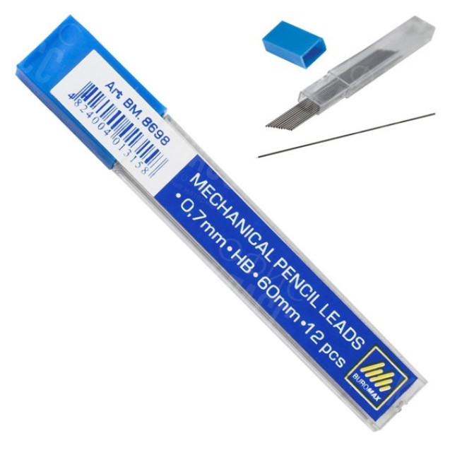 ГРИФЕЛЬ ДЛЯ МЕХАНИЧЕСКОГО КАРАНДАША 0,7ММ 12 ШТУК НАБОР BUROMAX 8698