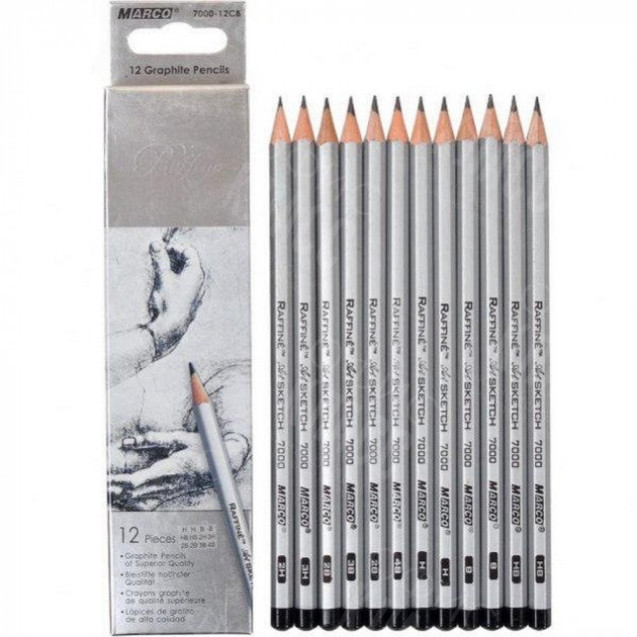 КАРАНДАШИ ГРАФИТОВЫЕ 12 ШТУК В НАБОРЕ 3H-4B 7000 MARCO