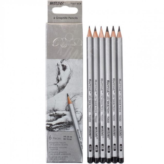 КАРАНДАШИ ГРАФИТОВЫЕ 6 ШТУК В НАБОРЕ HB-8B 7000 MARCO