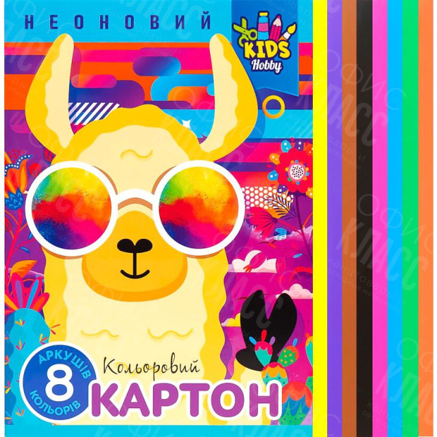 КАРТОН ЦВЕТНОЙ  А4 НЕОНОВЫЙ ОДНОСТОРОННИЙ В ПАПКЕ 8 ЛИСТОВ "МАНДАРИН" 22115