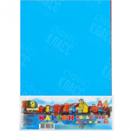 КАРТОН ЦВЕТНОЙ А4  9 ЛИСТОВ НАБОР ДВУСТОРОННИЙ ОФОРТ