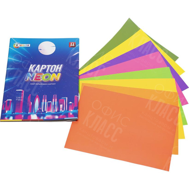 КАРТОН ЦВЕТНОЙ А4 "НЕОН" ОДНОСТОРОННИЙ 8 ЛИСТОВ, КАРТОННАЯ ПАПКА ТМ"FАMILY LINE" ТЕ12946