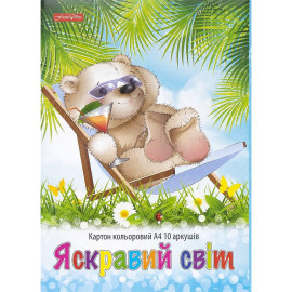 КАРТОН ЦВЕТНОЙ А4 "ЯСКРАВИЙ СВІТ" ОДНОСТОРОННИЙ 10 ЛИСТОВ, КАРТОННАЯ ПАПКА ТМ"FАMILY LINE" ТЕ462163